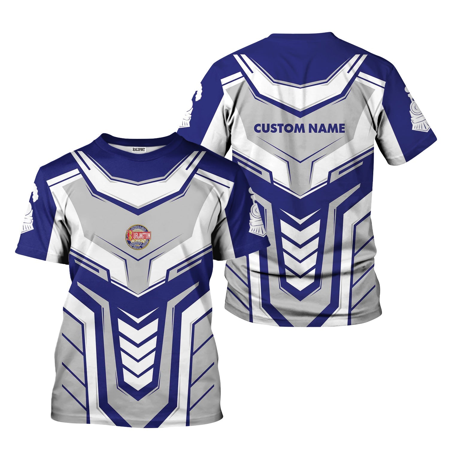 Railspirit Personalized Chicago, Burlington and Quincy Railroad T-Shirt Armor-Inspired Design Train Shirt All Over Print