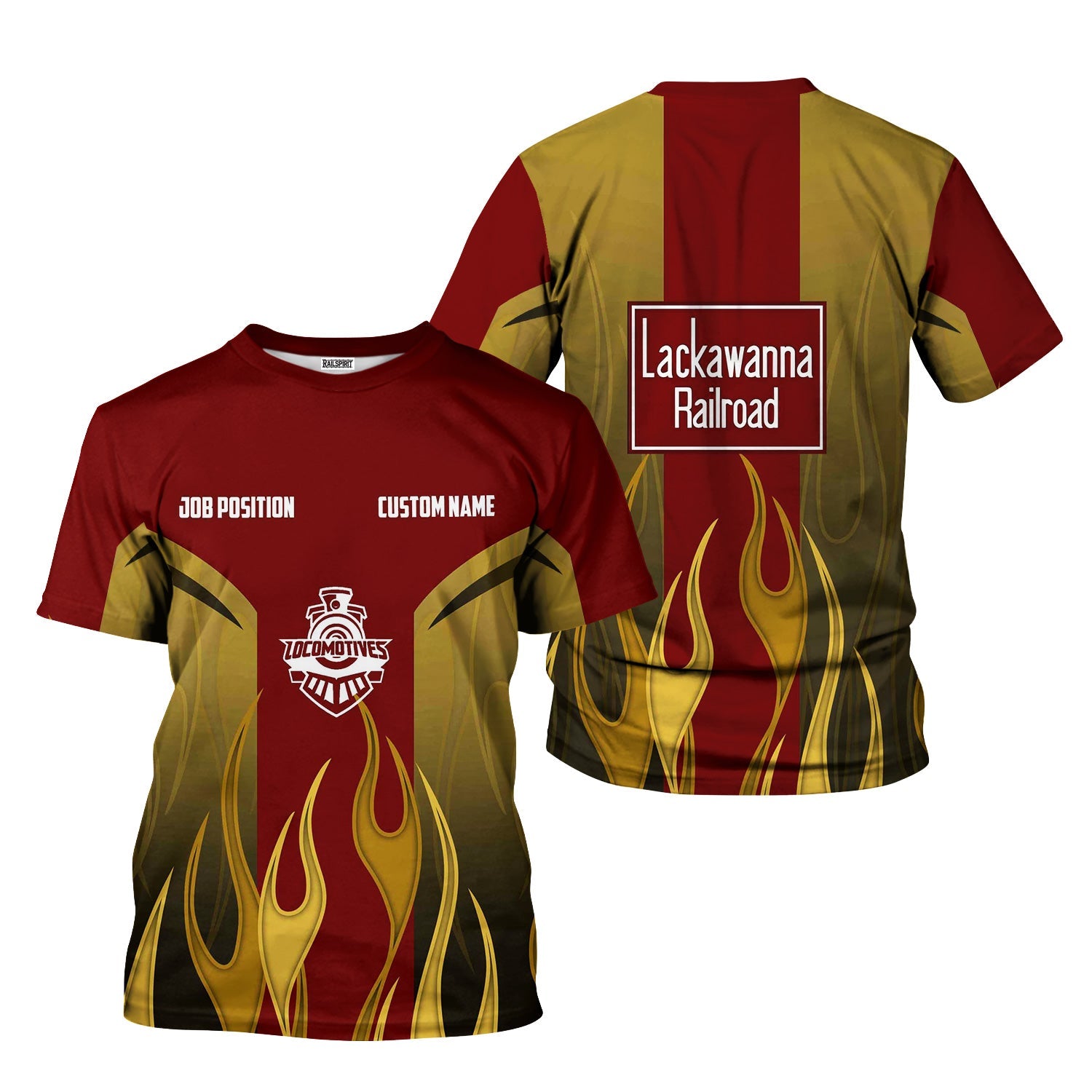Railspirit Custom Name and Job Title Delaware, Lackawanna and Western Railroad T-Shirt Flame Graphic DL&W Train Shirt