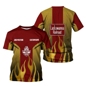 Railspirit Custom Name and Job Title Delaware, Lackawanna and Western Railroad T-Shirt Flame Graphic DL&W Train Shirt