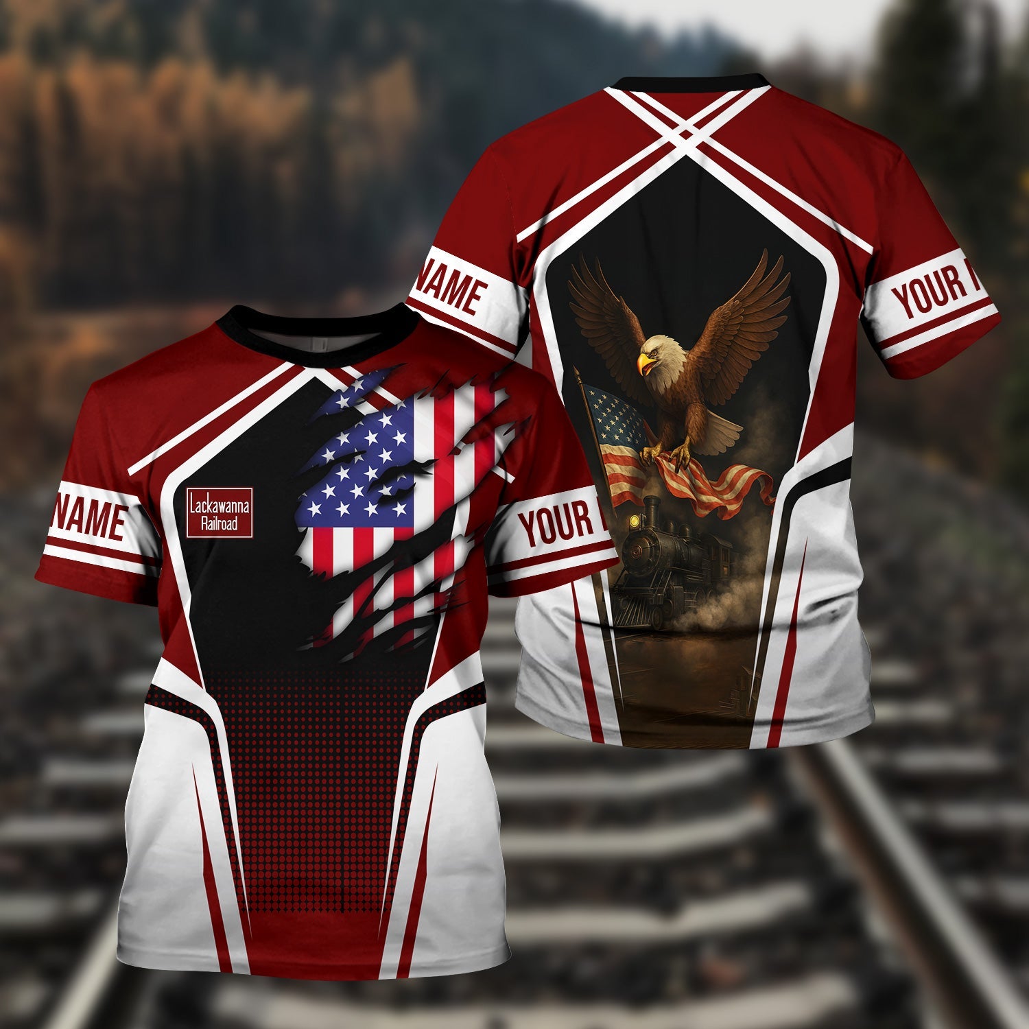 Railspirit Personalized Delaware, Lackawanna and Western Railroad T Shirt American Eagle Vintage Train DL&W Shirt