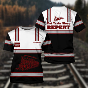 Railspirit Custom Name Delaware, Lackawanna and Western Railroad T Shirt Eat Train Sleep Repeat DL&W Printed Train Shirt