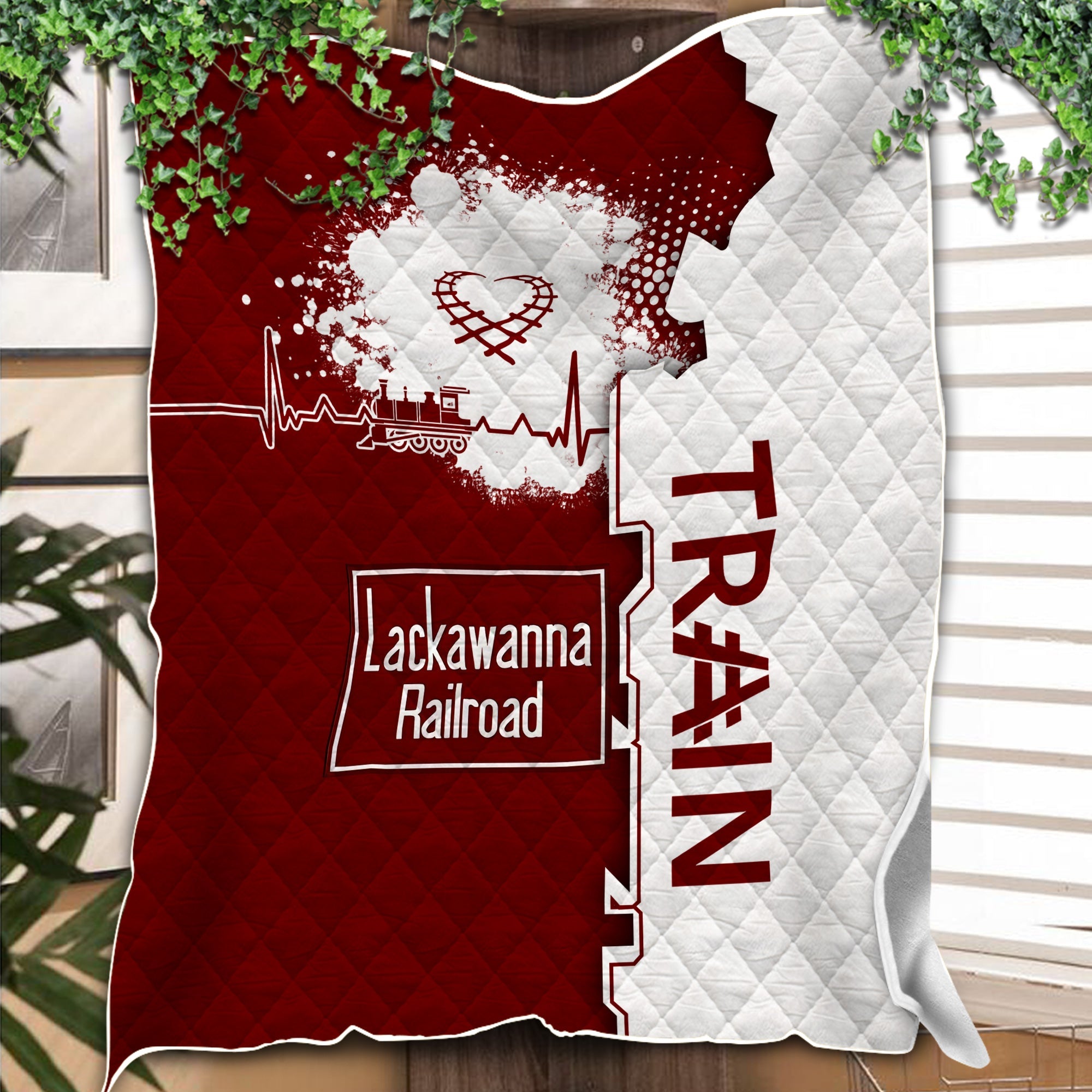 Railspirit Delaware, Lackawanna and Western Railroad Premium Quilts Engine Heartbeat and Track Love Style DL&W Quilts Gift Idea For Train Lovers