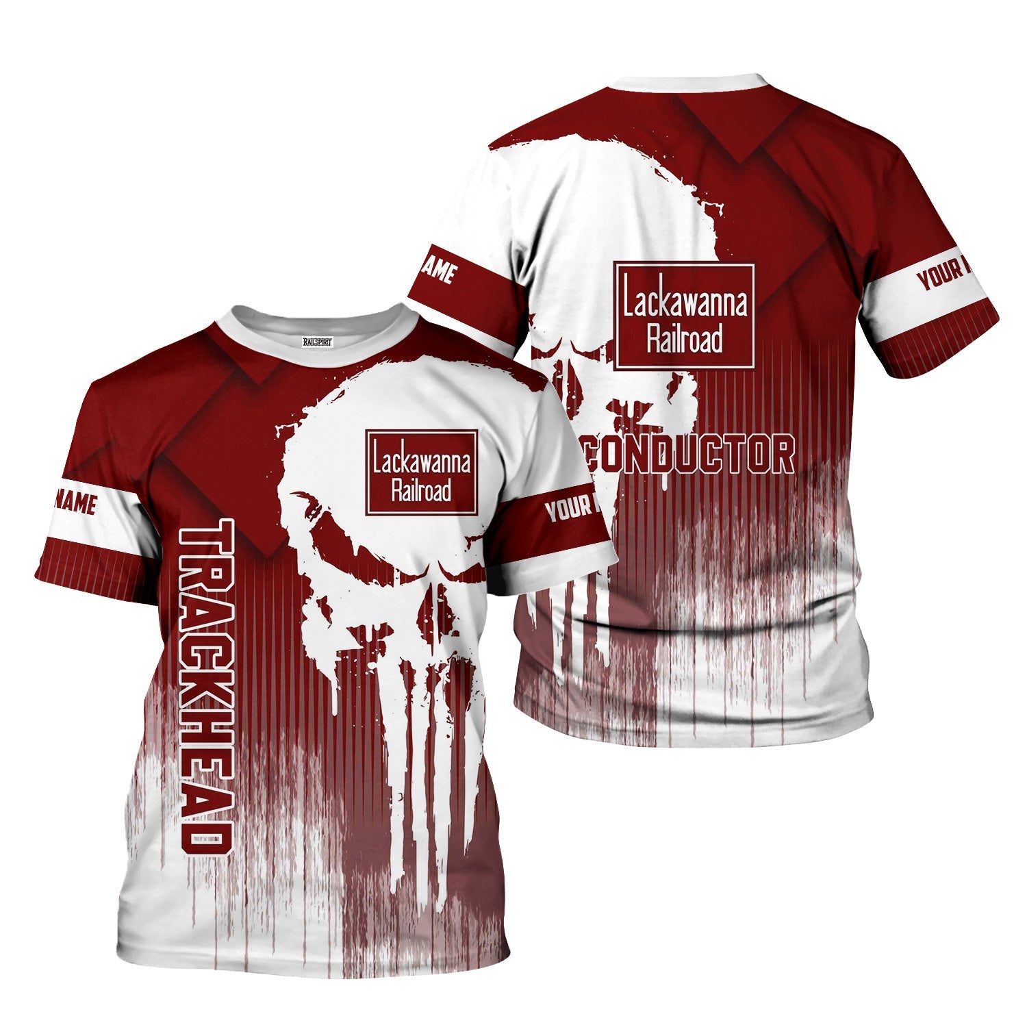 Railspirit Personalized Delaware, Lackawanna and Western Railroad T-Shirt Skull Design with Custom Job DL&W Train Shirt for Trackhead Crew