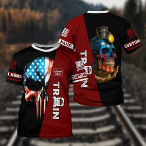 Railspirit Personalized Delaware, Lackawanna and Western Railroad T-Shirt Train Skull American Flag DL&W Shirt All Over Print