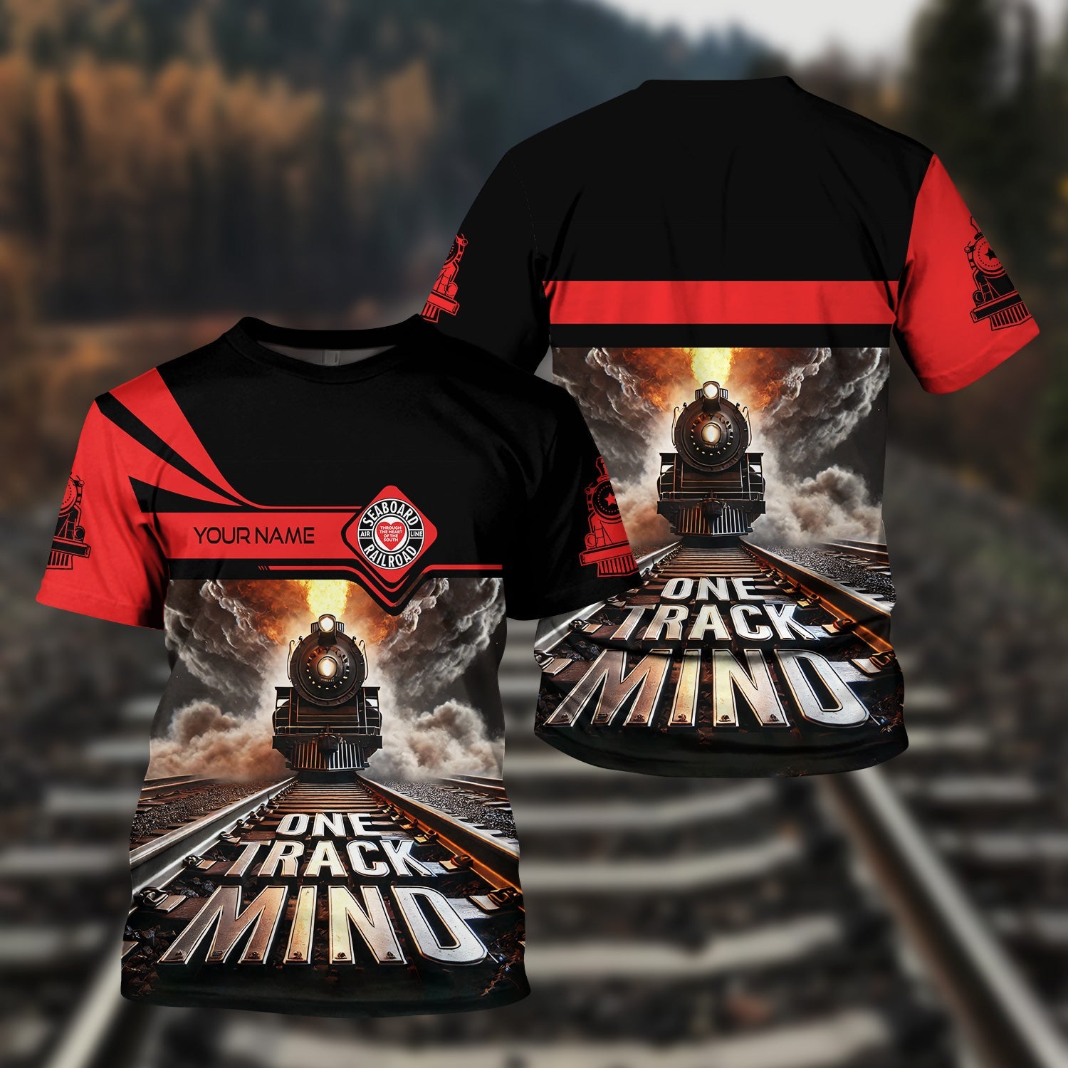 Railspirit Personalized Seaboard Air Line Railroad T Shirt One Track Mind Train Printed Shirt