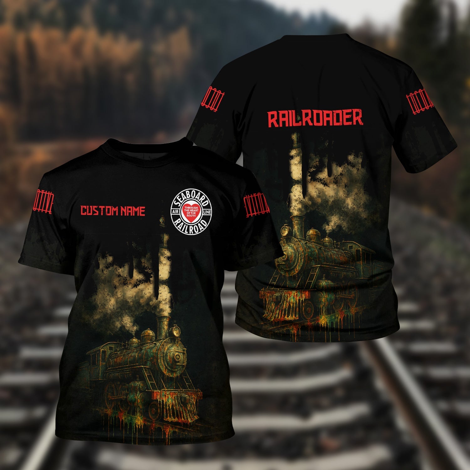 Railspirit Personalized Seaboard Air Line Railroad T-Shirt Vintage Train Art Style Shirt For Locomotive Fans