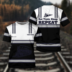 Railspirit Custom Name Chessie System Railroad T Shirt Eat Train Sleep Repeat Printed Train Shirt