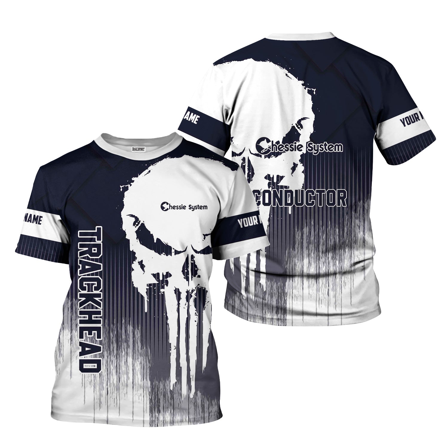 Railspirit Personalized Chessie System Railroad T-Shirt Skull Design with Custom Job Train Shirt for Trackhead Crew