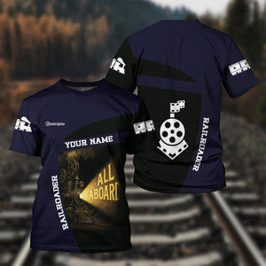 Railspirit Personalized Chessie System Railroad T-Shirt All Aboard Steam Train Movie Projector Style Shirt