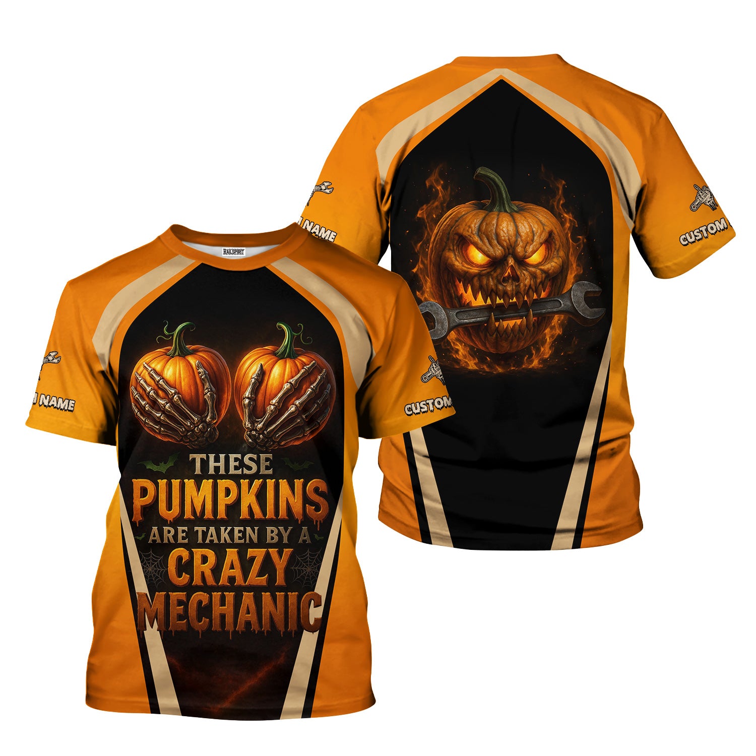 Personalized Mechanic Shirt, Funny Halloween Design These Pumpkins Are Taken By A Crazy Mechanic, Gift For Men