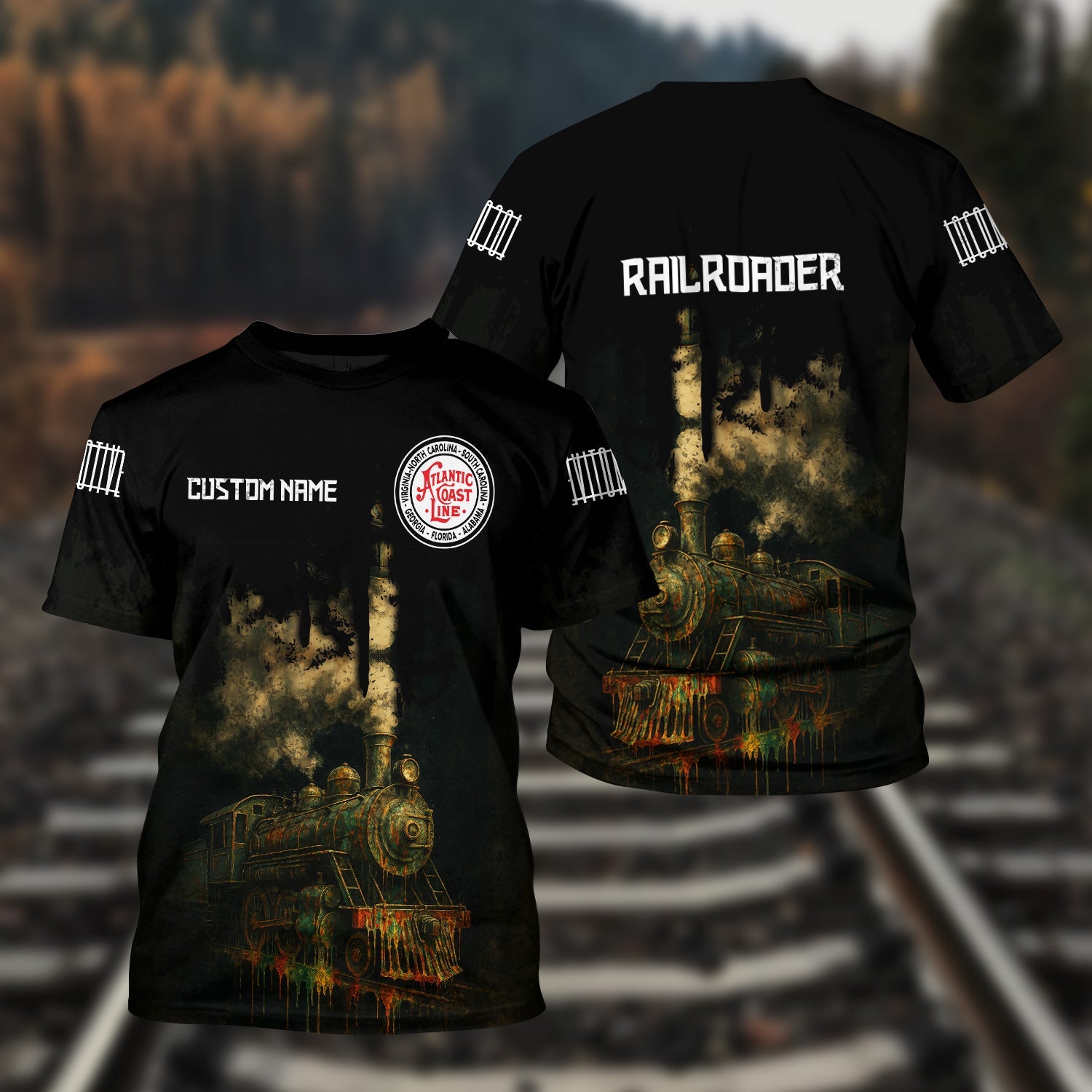 Railspirit Personalized Atlantic Coast Line Railroad T-Shirt Vintage Train Art Style Shirt For Locomotive Fans