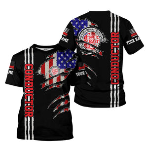 Railspirit Personalized Atlantic Coast Line Railroad T-Shirt USA Flag Claw Art with Custom Job Train Shirt