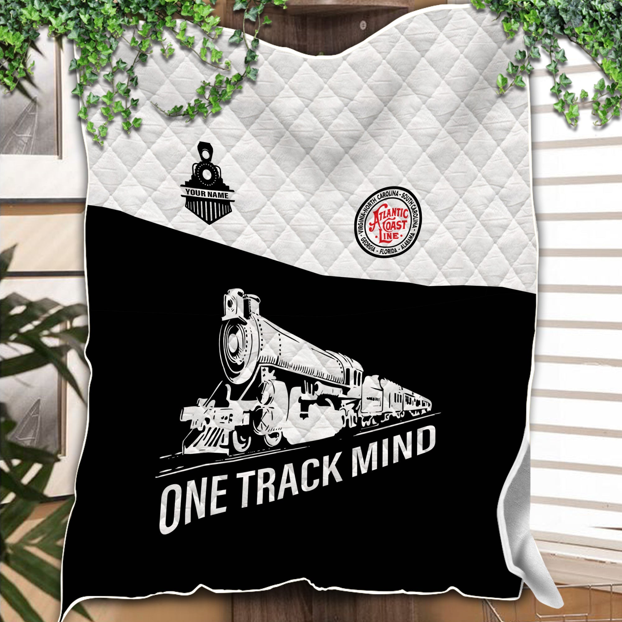 Railspirit Personalized Atlantic Coast Line Railroad Premium Quilt One Track Mind Train Premium Quilt Gift Idea For Train Lover