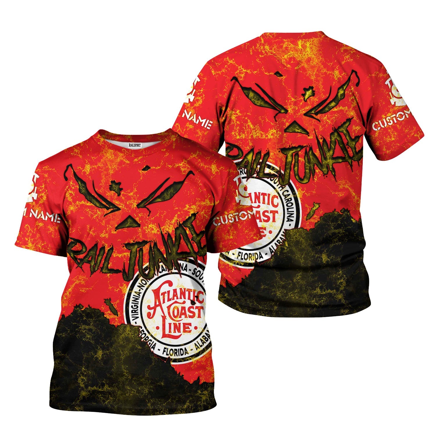 Railspirit Personalized Atlantic Coast Line Railroad T-Shirt Torn Graphic Style Train Shirt For Rail Junkie