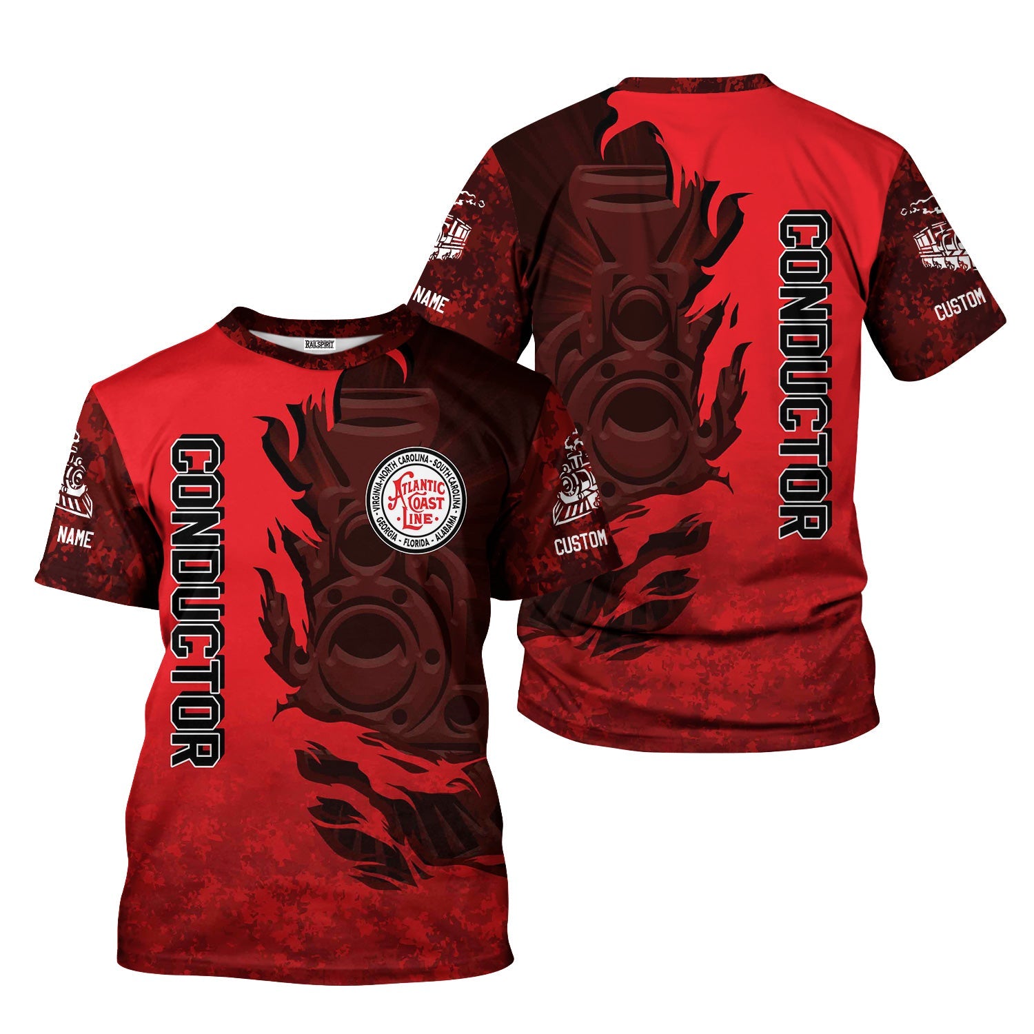 Railspirit Personalized Atlantic Coast Line Railroad T-Shirt Blazing Style with Custom Position Train Shirt