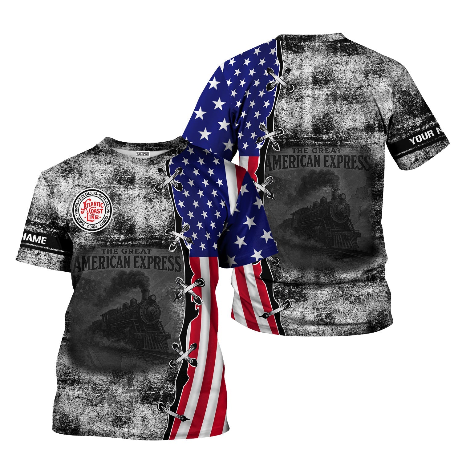 Railspirit Personalized Atlantic Coast Line Railroad T-Shirt Retro American Express Train With USA Flag Shirt