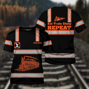 Railspirit Custom Name Illinois Central Railroad T Shirt Eat Train Sleep Repeat Printed Train Shirt