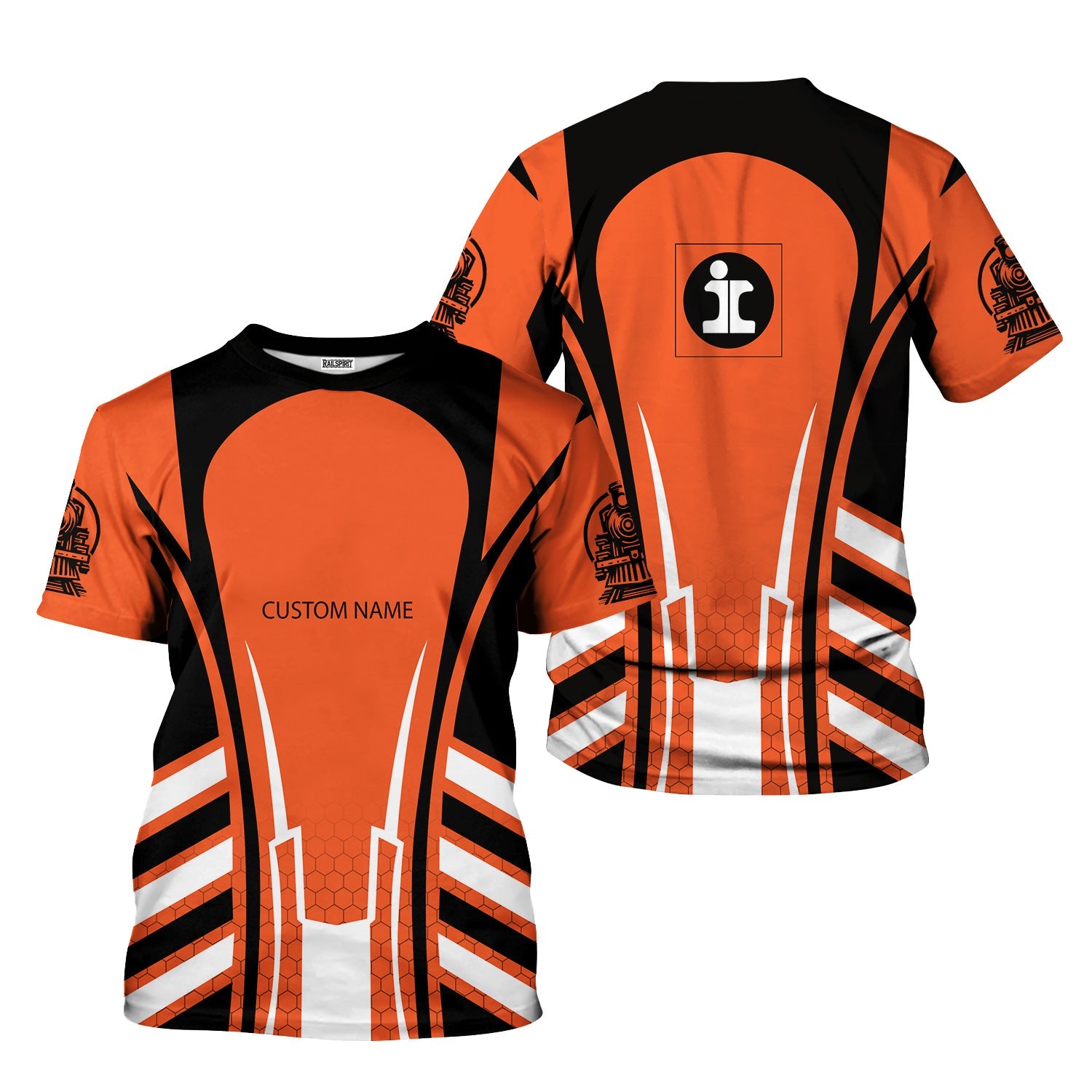 Railspirit Personalized Illinois Central Railroad T-Shirt Striped Railroad Style Train Shirt All Over Print