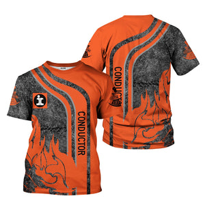 Railspirit Personalized Illinois Central Railroad T-Shirt Flame Design with Custom Job Position Train Shirt