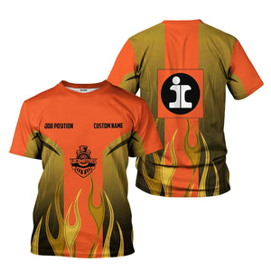 Railspirit Custom Name and Job Title Illinois Central Railroad T-Shirt Flame Graphic Train Shirt