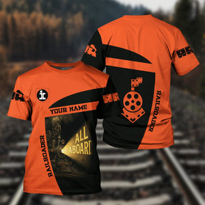 Railspirit Personalized Illinois Central Railroad T-Shirt All Aboard Steam Train Movie Projector Style Shirt