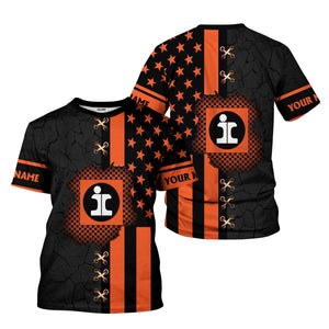 Railspirit Personalized Illinois Central Railroad T-Shirt American Flag with Crack Effect Train Shirt