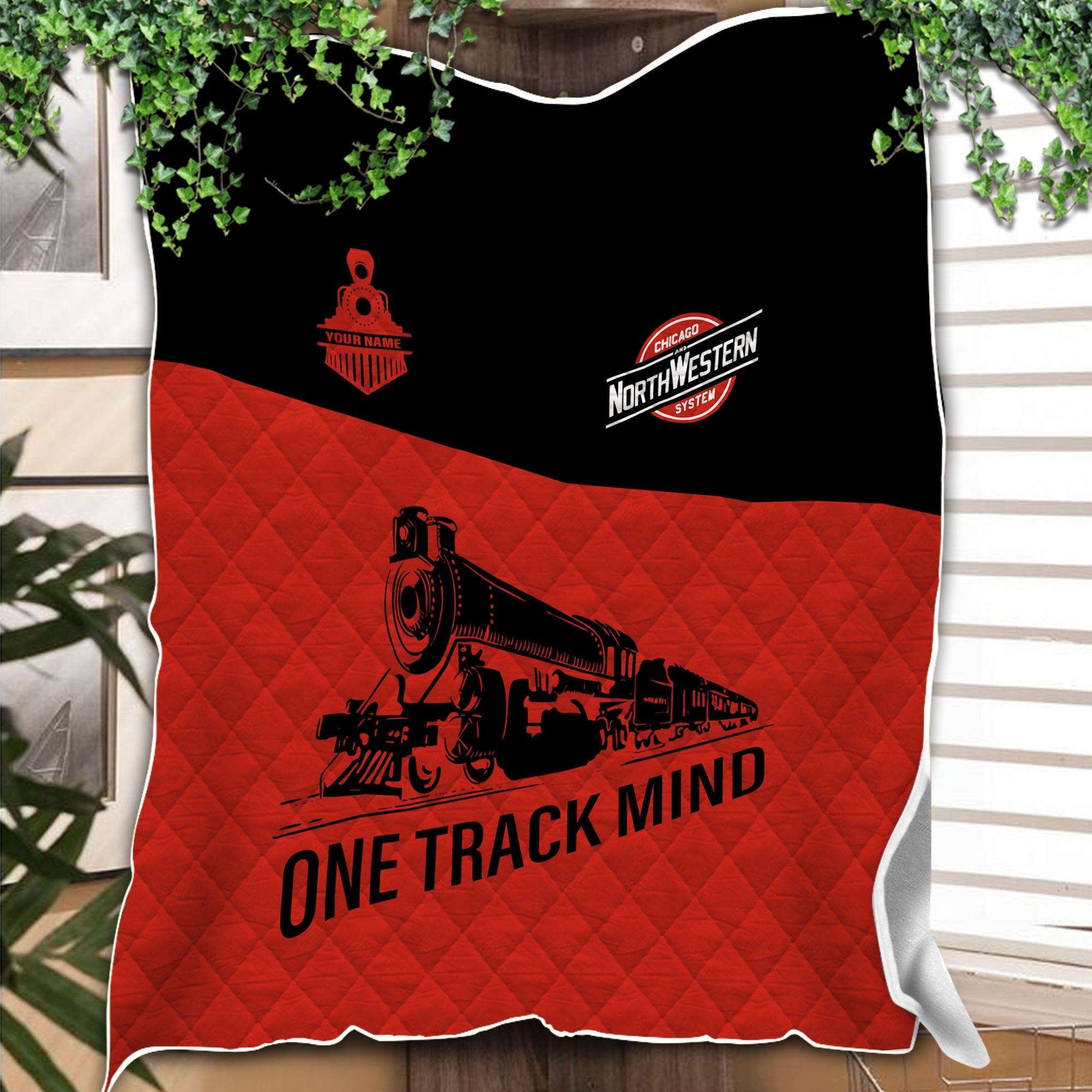 Railspirit Personalized Chicago and North Western Railway Premium Quilt One Track Mind Train Premium Quilt Gift Idea For Train Lover