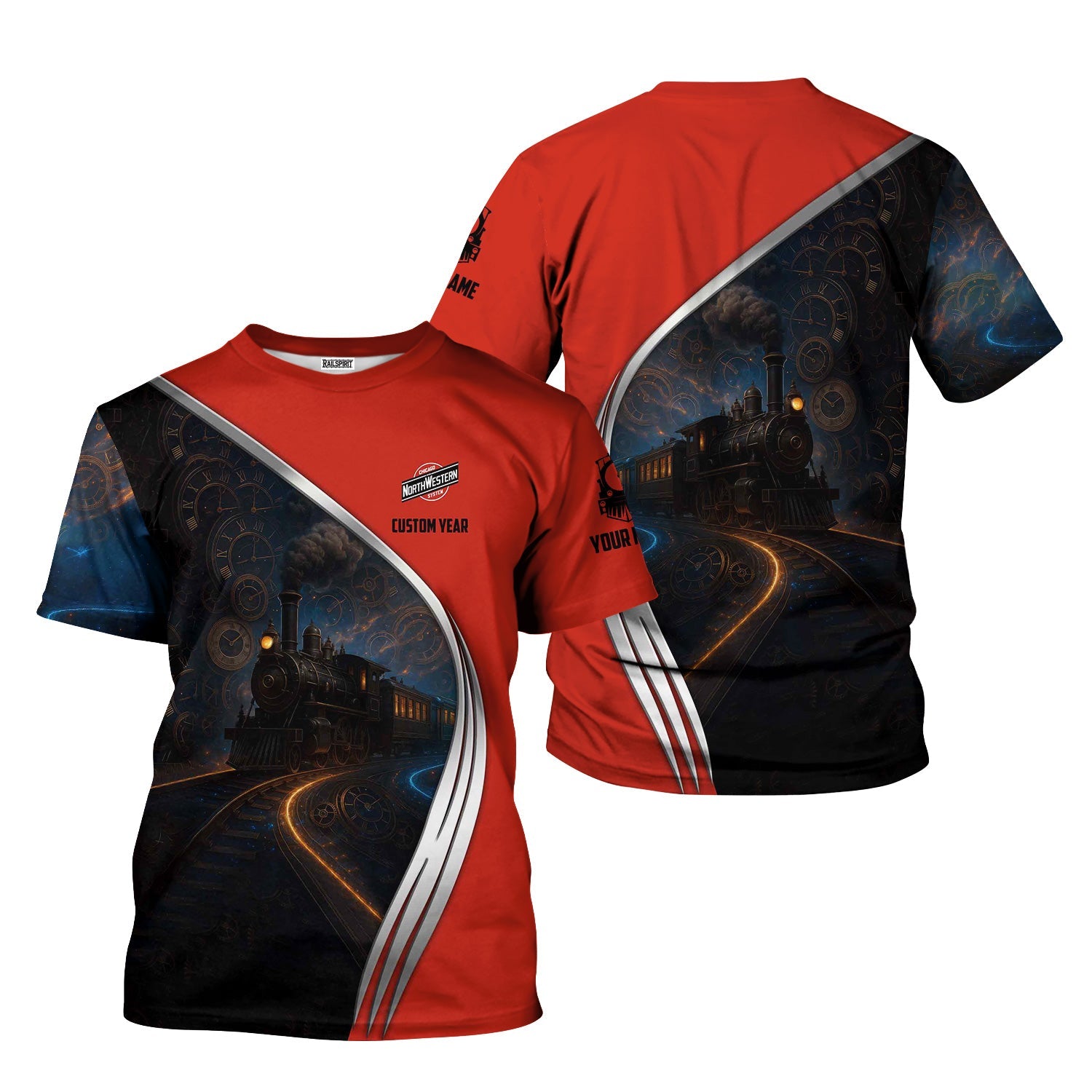 Railspirit Personalized Chicago and North Western Railway T-Shirt Steampunk Locomotive with Custom Year Train Shirt