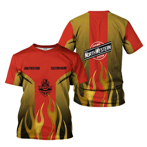 Railspirit Custom Name and Job Title Chicago and North Western Railway T-Shirt Flame Graphic Train Shirt