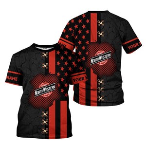 Railspirit Personalized Chicago and North Western Railway T-Shirt American Flag with Crack Effect Train Shirt