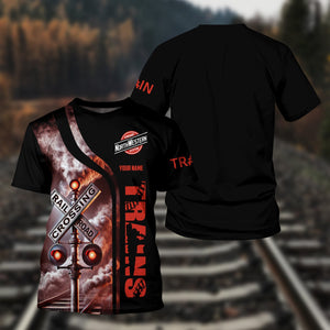 Railspirit Custom Name Chicago and North Western Railway T Shirt Railroad Crossing Sign Train Shirt All Over Print