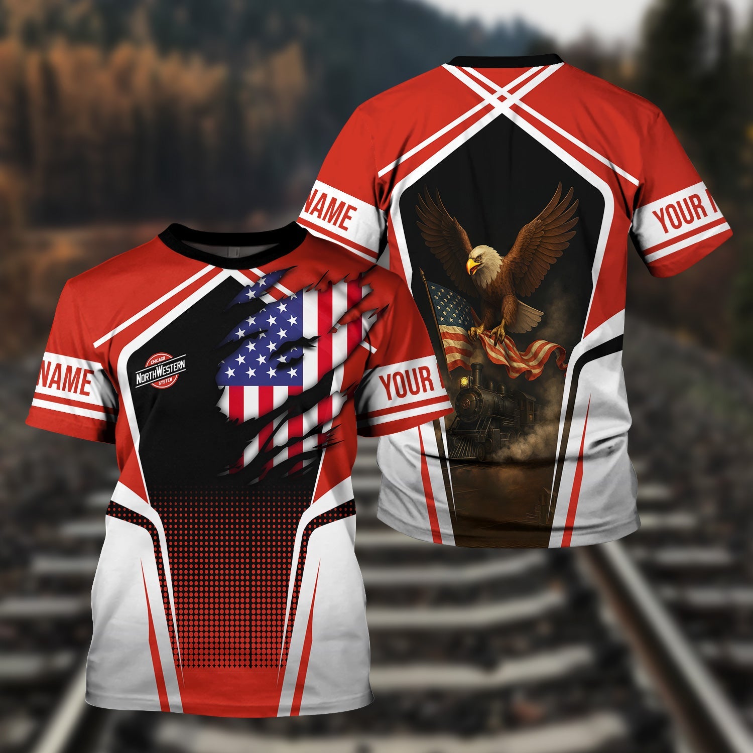 Railspirit Personalized Chicago and North Western Railway T Shirt American Eagle Vintage Train Shirt