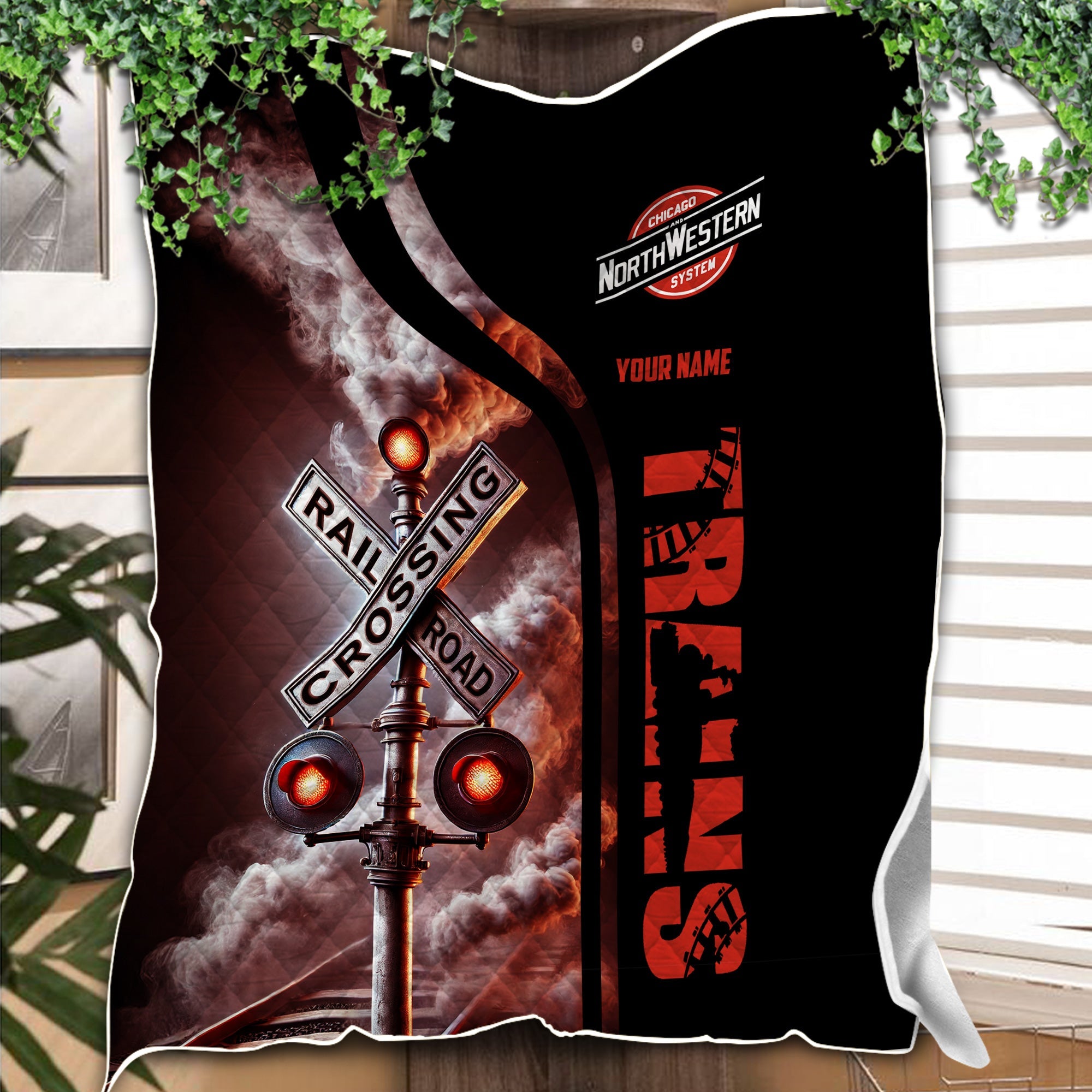 Railspirit Personalized Chicago and North Western Railway Premium Quilts Railroad Crossing Sign Quilts All Over Print