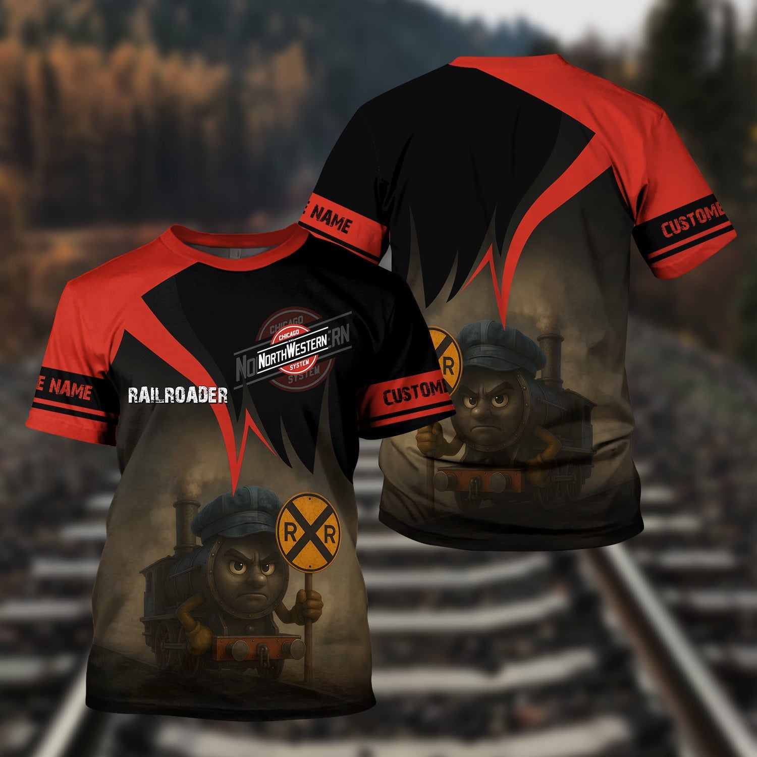 Railspirit Personalized Chicago and North Western Railway T-Shirt Angry Train Shirt Gift Idea For Train Lover