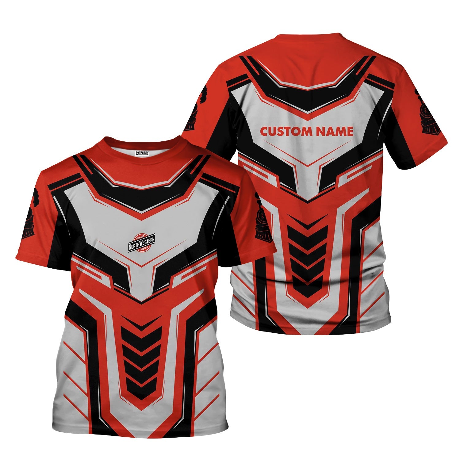 Railspirit Personalized Chicago and North Western Railway T-Shirt Armor-Inspired Design Train Shirt All Over Print