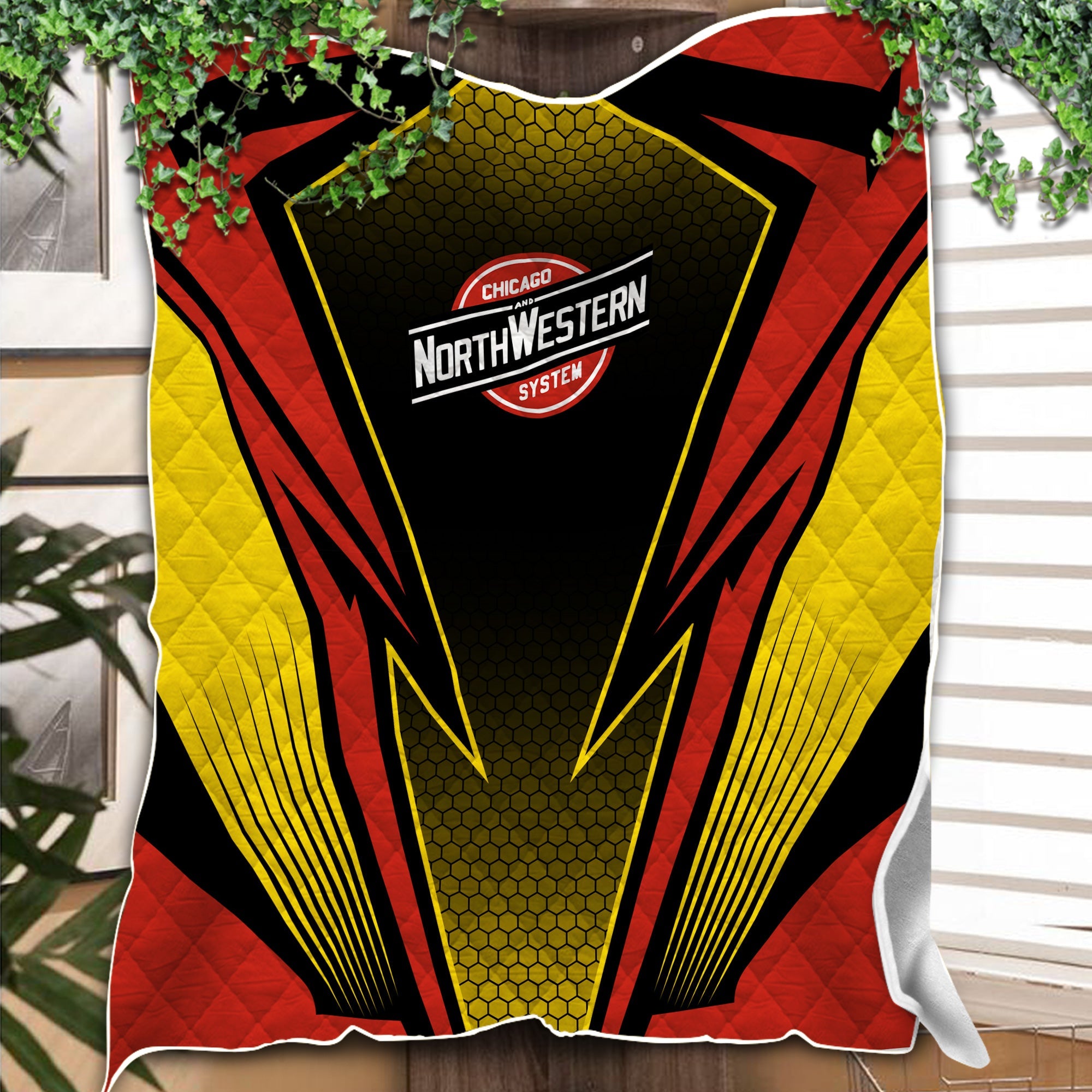 Railspirit Chicago and North Western Railway Premium Quilts Lightning Graphic Style Premium Quilts Gift Idea For Train Lover