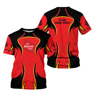 Railspirit Personalized Chicago, Milwaukee, St.Paul and Pacific Railroad T-Shirt Distinctive Flame Style Milwaukee Road Shirt For Steam Engine Addict