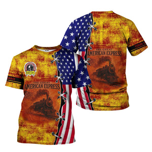 Railspirit Personalized Denver and Rio Grande Western Railroad T-Shirt Retro American Express Train With USA Flag Shirt