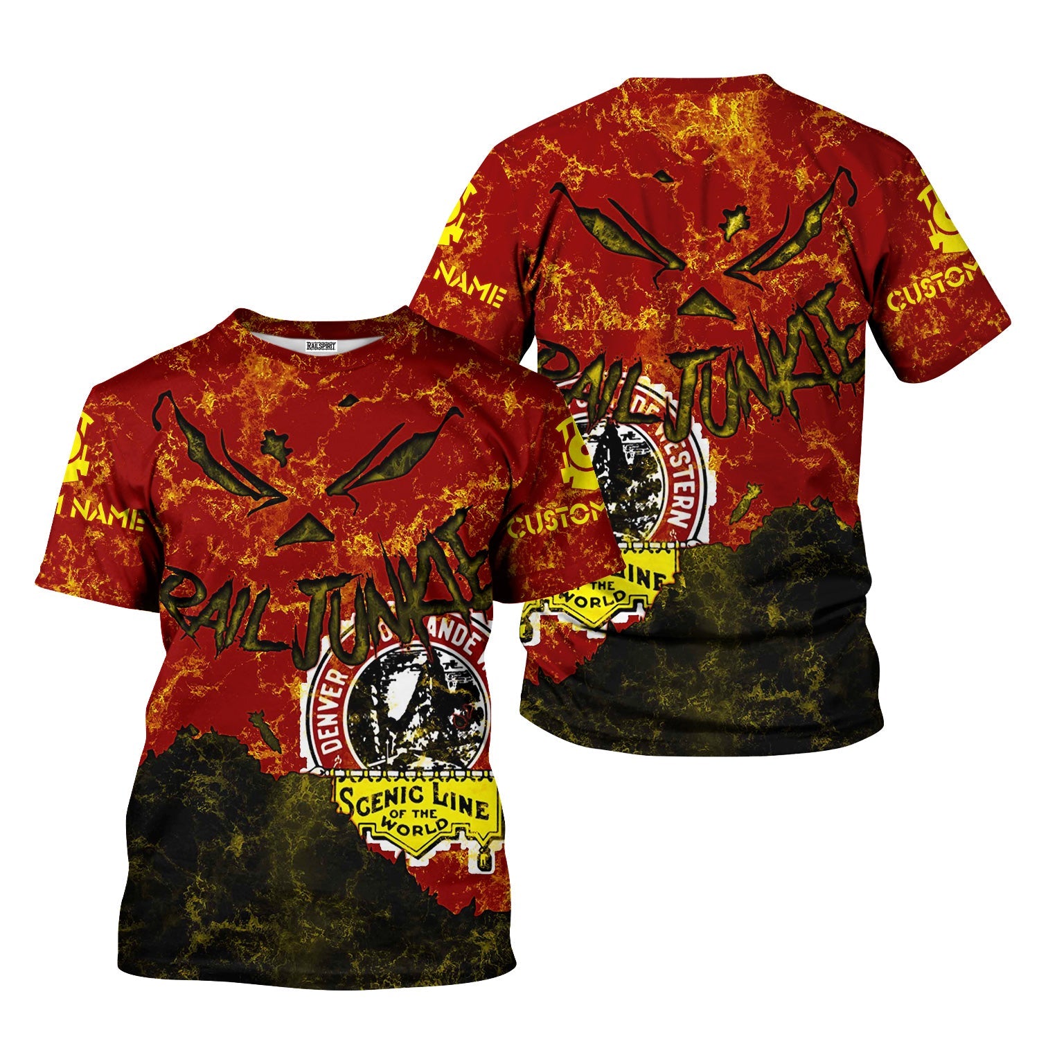 Railspirit Personalized Denver and Rio Grande Western Railroad T-Shirt Torn Graphic Style Train Shirt For Rail Junkie