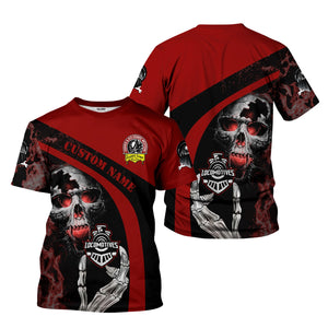 Railspirit Personalized Denver and Rio Grande Western Railroad T-Shirt Flame Skull Design Train Shirt for Locomotive Fans