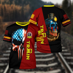 Railspirit Personalized Denver and Rio Grande Western Railroad T-Shirt Train Skull American Flag Shirt All Over Print