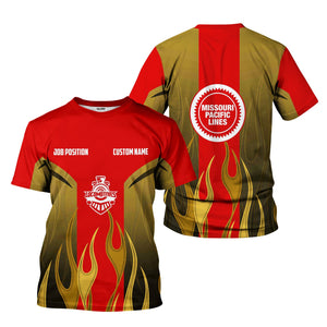 Railspirit Custom Name and Job Title Missouri Pacific Railroad T-Shirt Flame Graphic Train Shirt