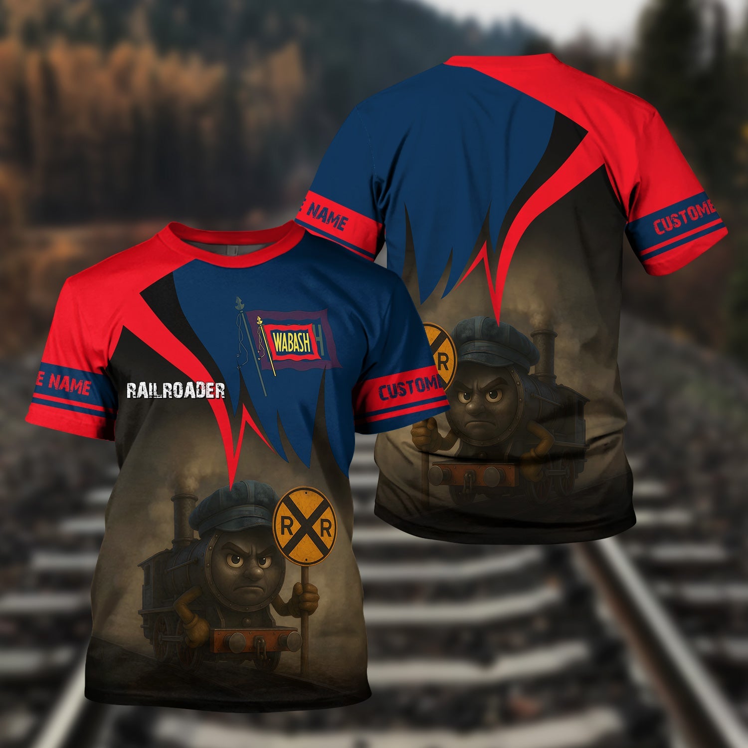 Railspirit Personalized Wabash Railroad T-Shirt Angry Train Shirt Gift Idea For Train Lover