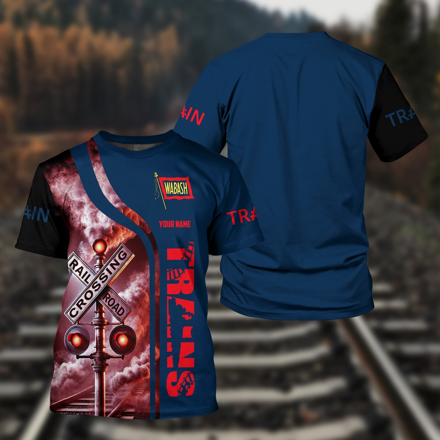 Railspirit Custom Name Wabash Railroad T Shirt Railroad Crossing Sign Train Shirt All Over Print