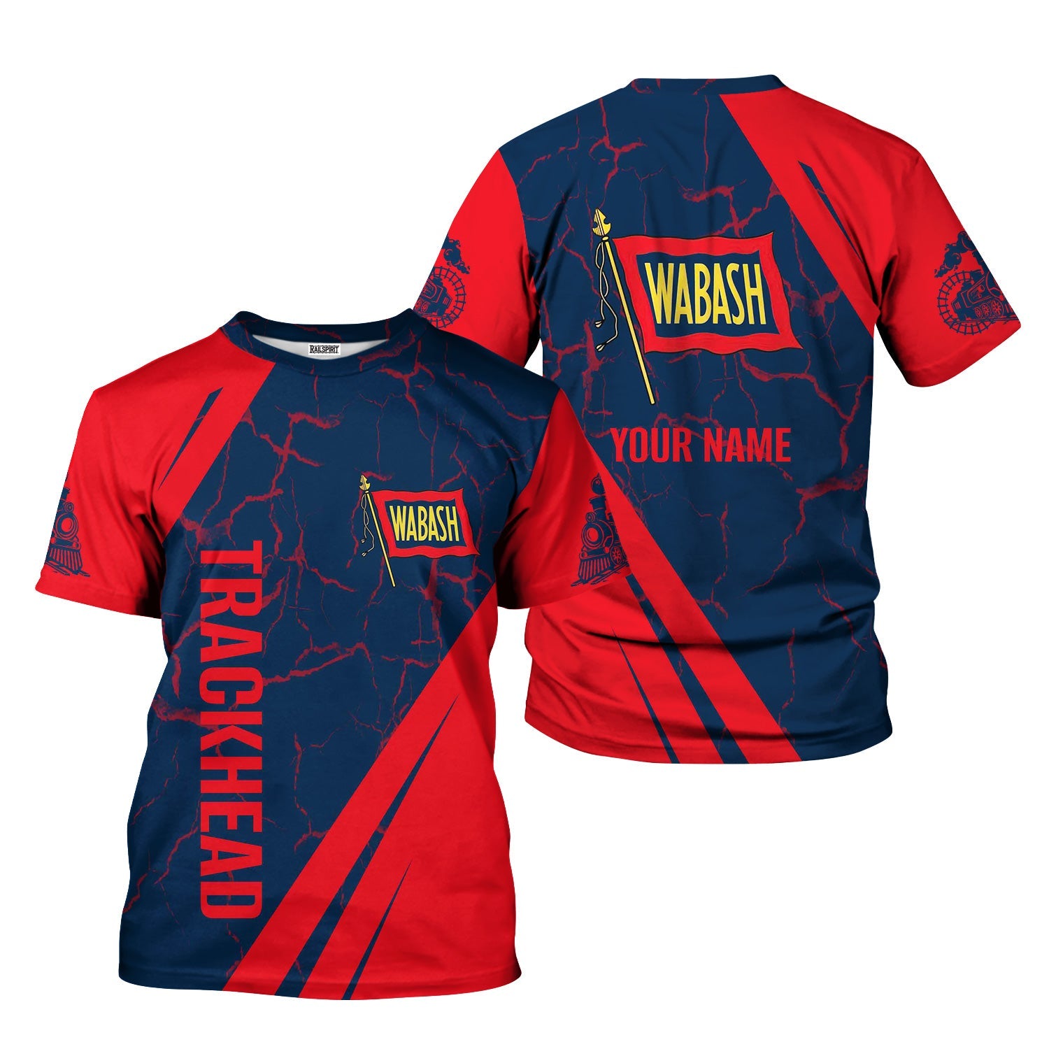 Railspirit Personalized Wabash Railroad T-Shirt Crackle Texture Style Shirt For Trackhead