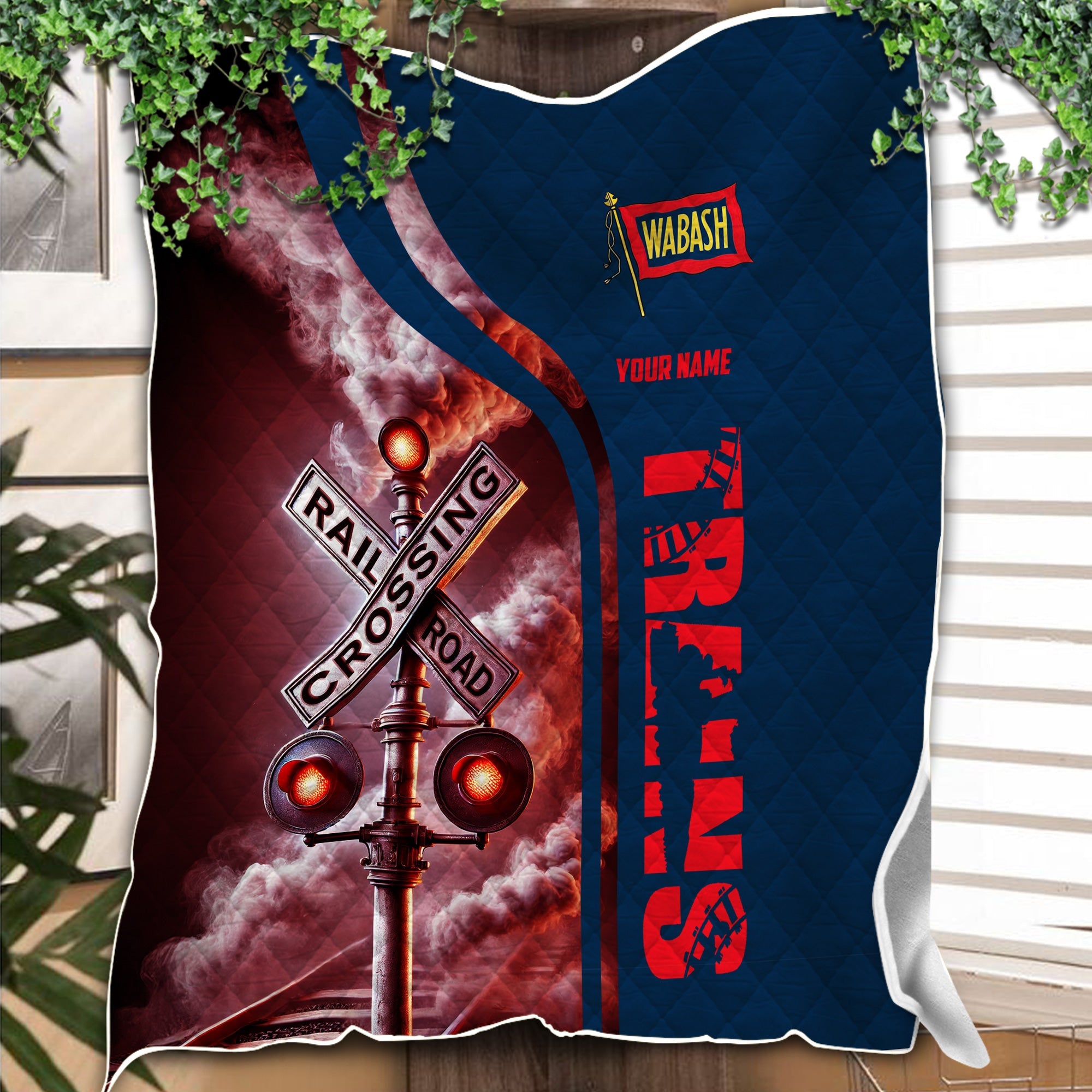 Railspirit Personalized Wabash Railroad Premium Quilts Railroad Crossing Sign Quilts All Over Print