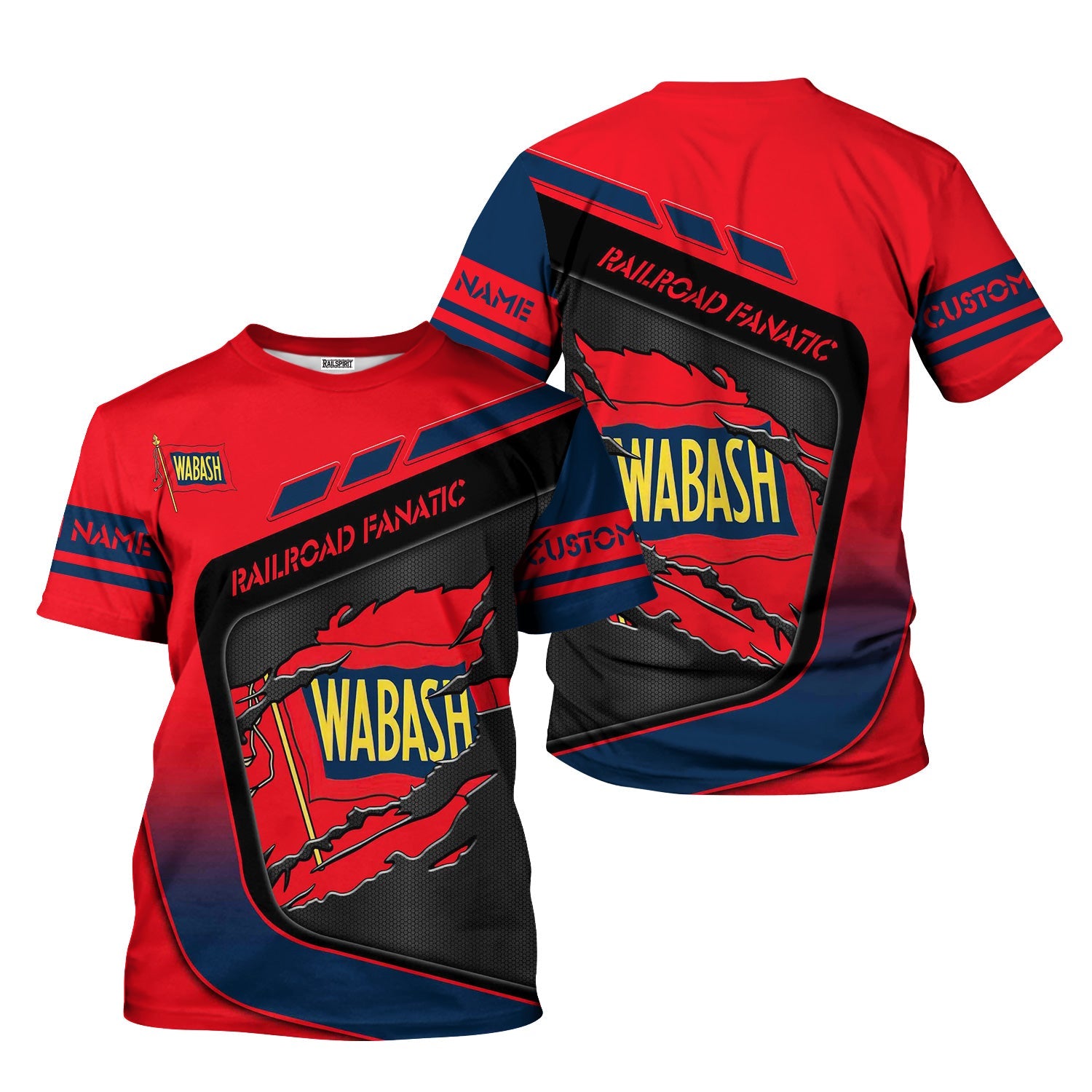 Railspirit Personalized Wabash Railroad T-Shirt Ripped Texture Style Train Shirt For Railroad Fanatic