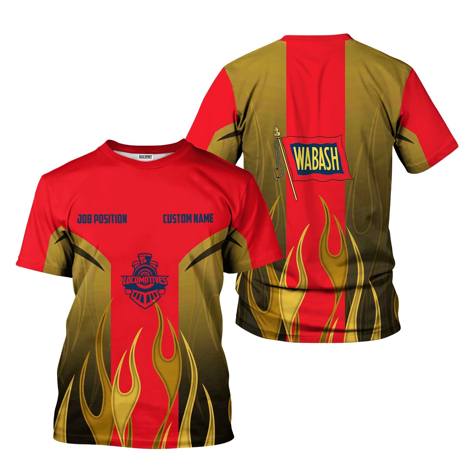 Railspirit Custom Name and Job Title Wabash Railroad T-Shirt Flame Graphic Train Shirt