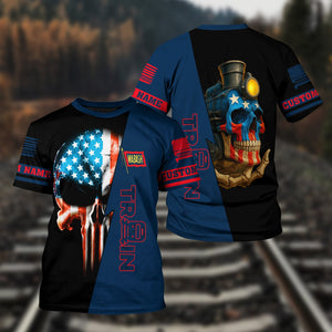 Railspirit Personalized Wabash Railroad T-Shirt Train Skull American Flag Shirt All Over Print
