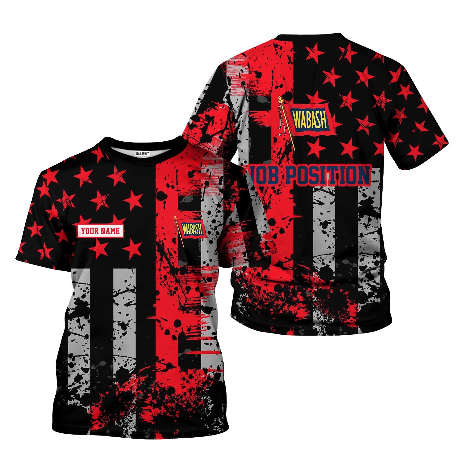 Railspirit Personalized Wabash Railroad T-Shirt Artistic Paint American Flag Style Train Shirt